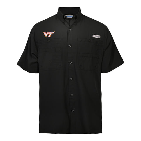 Virginia Tech Men's CLG Tamiami Short-Sleeved Button Down Shirt by Columbia: Black