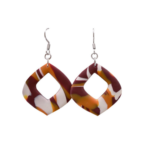 Maroon and Orange Sandy Marbled Earrings