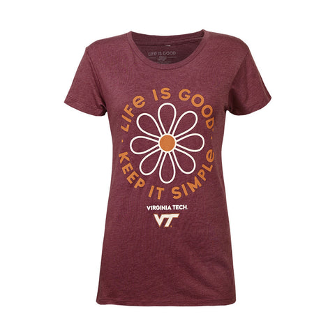 Virginia Tech Women's Life Is Good Daisy T-Shirt: Maroon