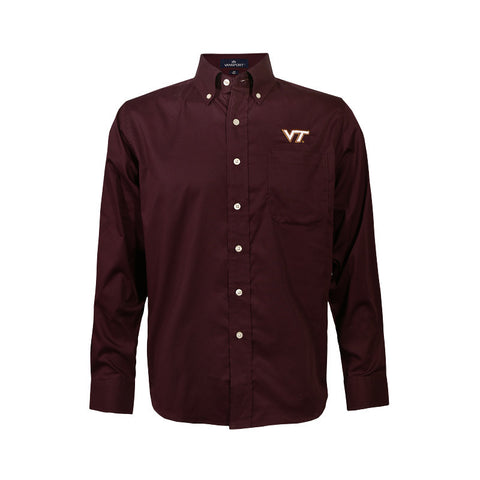 Virginia Tech Men's Wicked Woven Button Down Shirt: Maroon by Vantage
