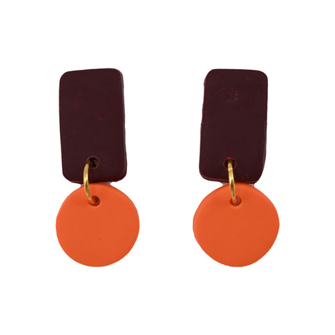 Maroon and Orange Clay Rectangle Earrings