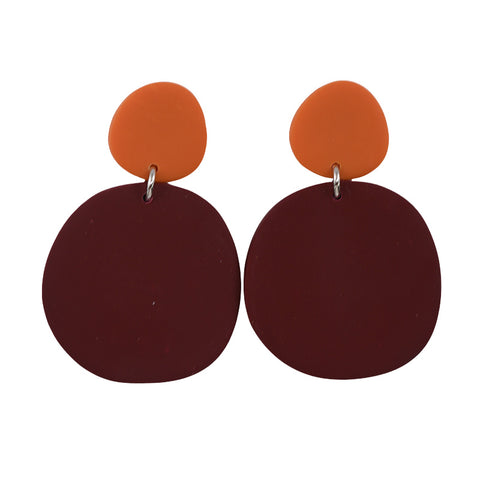 Maroon and Orange Large Disc Earrings