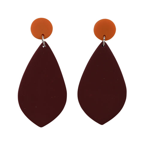 Maroon and Orange Long Teardrop Earrings