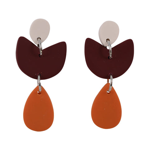 Maroon and Orange Small Teardrop Earrings