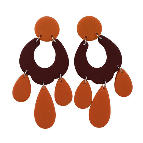 Maroon and Orange Teardrop Dangle Earrings