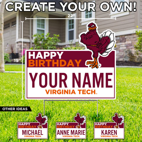 Virginia Tech Personalized Happy Birthday Lawn Sign