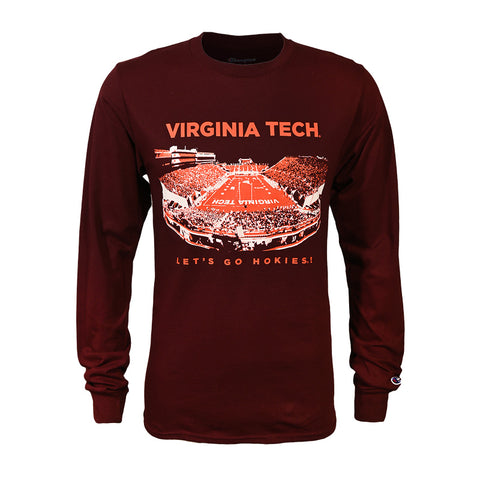 Virginia Tech Aerial Stadium Long-Sleeved T-Shirt: Maroon by Champion