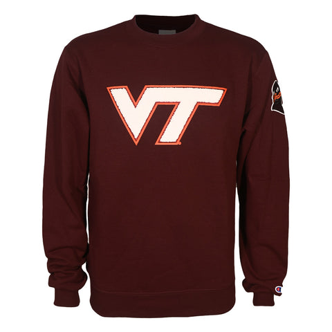 Virginia Tech Athletic VT Logo Chenille Crew Sweatshirt: Maroon by Champion