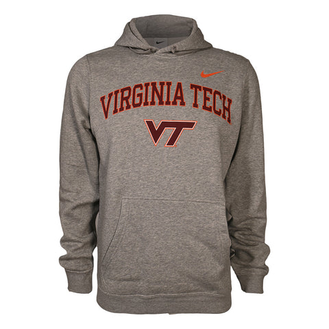 Virginia Tech Club Fleece Arch Logo Hooded Sweatshirt: Heather Gray by Nike
