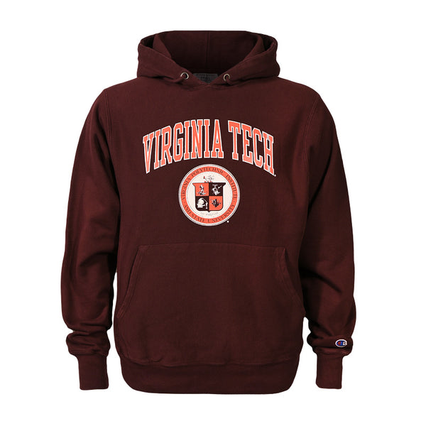 Virginia Tech Garment Dyed Reverse Weave University Seal Hooded Sweatshirt Maroon by Champion