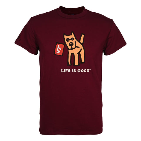 Virginia Tech Life Is Good Dog with Flag T-shirt: Maroon