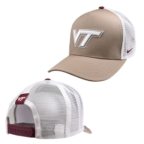 Virginia Tech Logo Rise Pinch Panel Meshback Hat: Khaki by Nike
