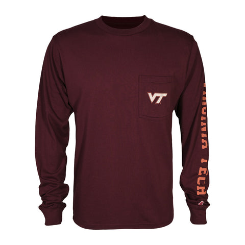 Virginia Tech Long-Sleeved Pocket T-Shirt by League: Maroon