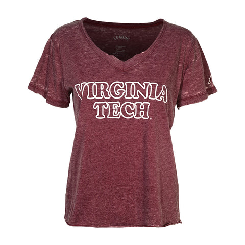 Virginia Tech Women's Burnout V-neck T-shirt by League: Maroon