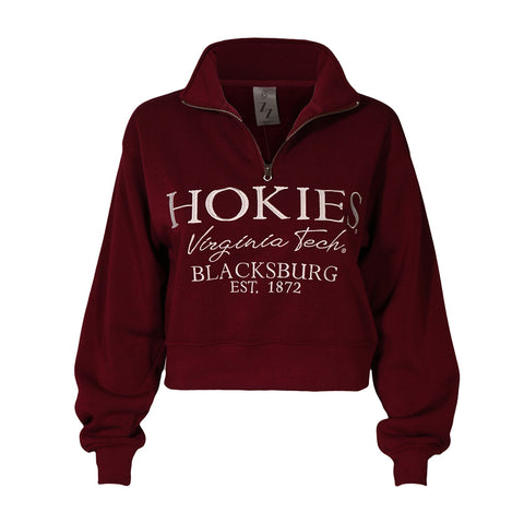 Virginia Tech Women's Embroidered Cropped Quarter-Zip Sweatshirt: Maroon