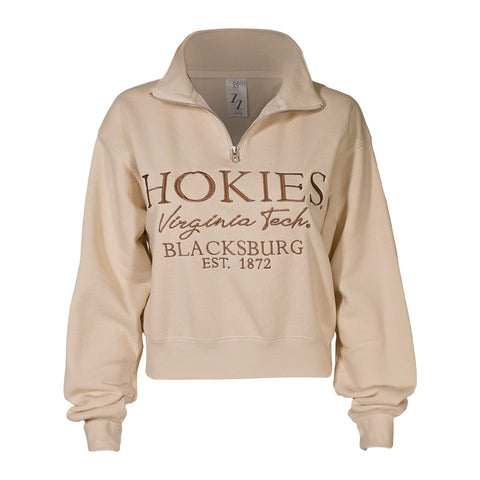 Virginia Tech Women's Embroidered Cropped Quarter-Zip Sweatshirt: Sand