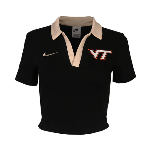 Virginia Tech Women's Logo Polo Crop Top: Black by Nike