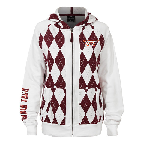 Virginia Tech Women's The Dealio Argyle Full-Zip Hooded Sweatshirt