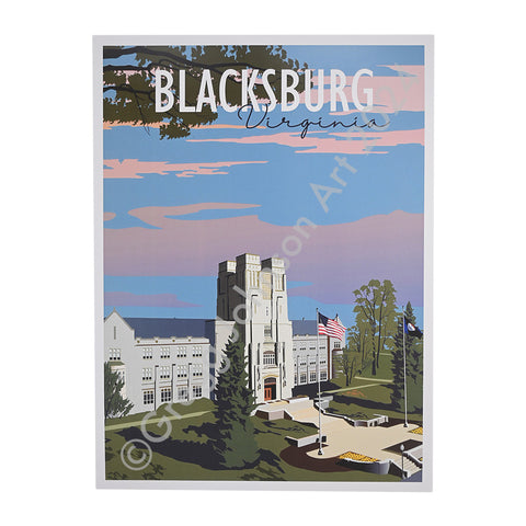 Burruss From Above at Dusk Print College Town Art by Gregg Johnson