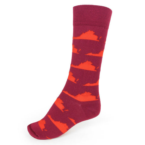 Maroon and Orange State of Virginia Socks