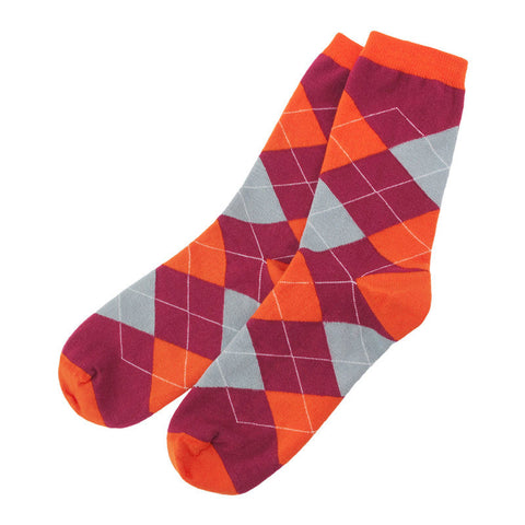 Maroon and Orange Argyle Socks