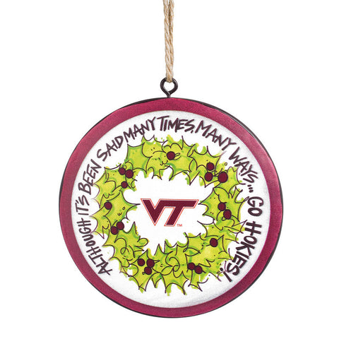 Virginia Tech Round Metal Ornament