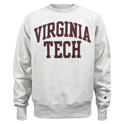 Virginia Tech Reverse Weave Arch Crew Sweatshirt: Silver Gray by Champion