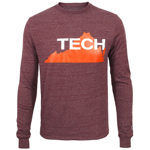 Virginia Tech Triumph Vault State Outline Long-Sleeved T-Shirt by Champion