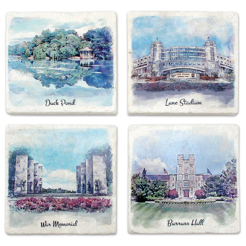 Virginia Tech Campus Scene Stone Coasters: Set of 4