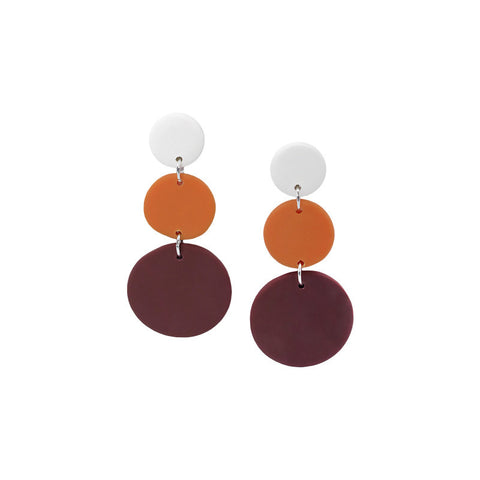 Maroon and Orange McComas Round Disc Earrings