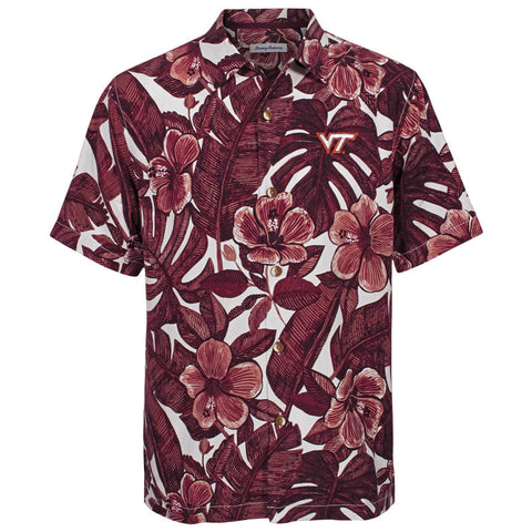 Virginia Tech Men's Floral Lush Camp Shirt: Maroon by Tommy Bahama