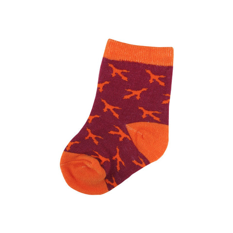 Maroon and Orange Baby Turkey Track Sock