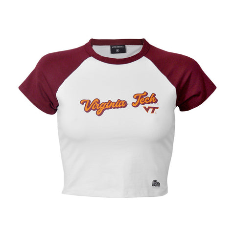 Virginia Tech Women's Raglan Homerun T-shirt: Maroon and White