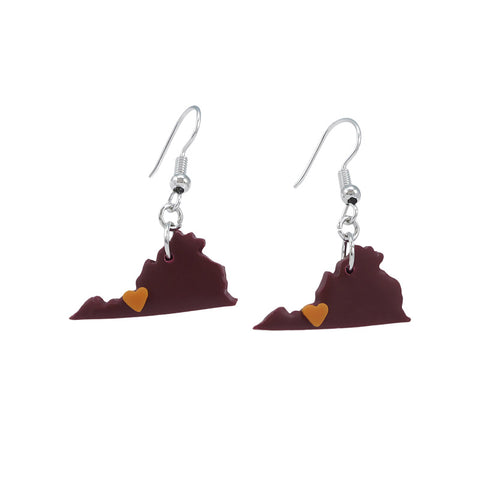 Maroon and Orange Blacksburg Love Earrings