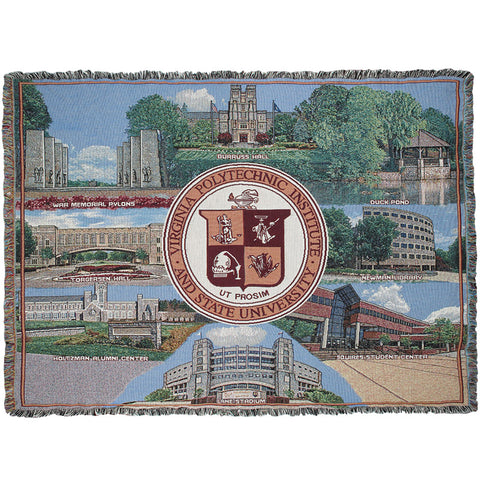 Virginia Tech Campus Buildings Tapestry Throw