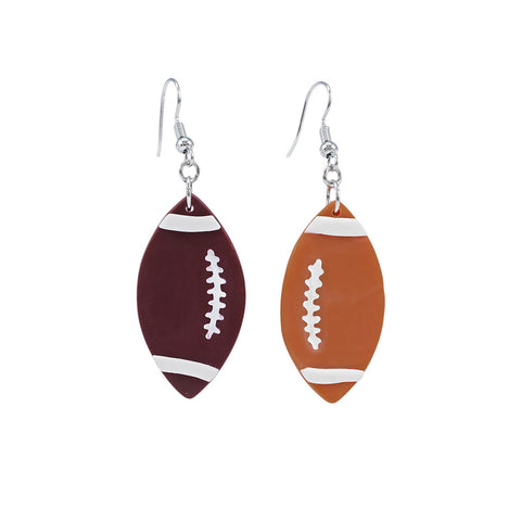 Maroon and Orange Football Drop Earrings