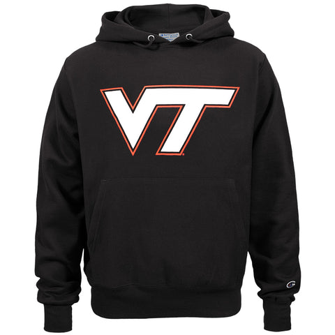 Virginia Tech Reverse Weave Logo Hooded Sweatshirt: Black by Champion