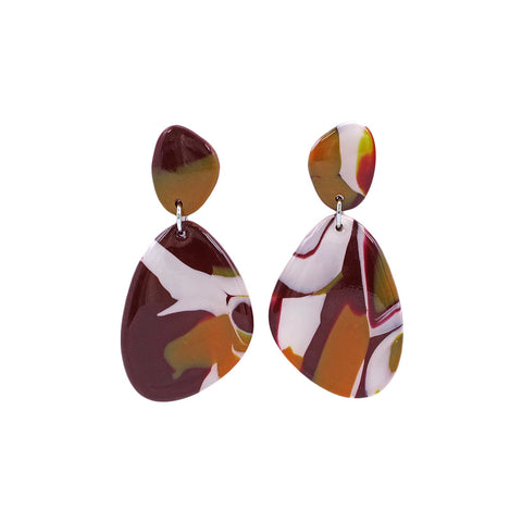 Maroon and Orange Steger Marble Earrings