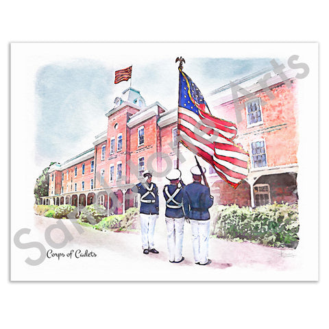 Tech Landmarks Watercolor Print: Corps of Cadets