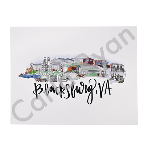 Blacksburg, VA Skyline Print 8X10