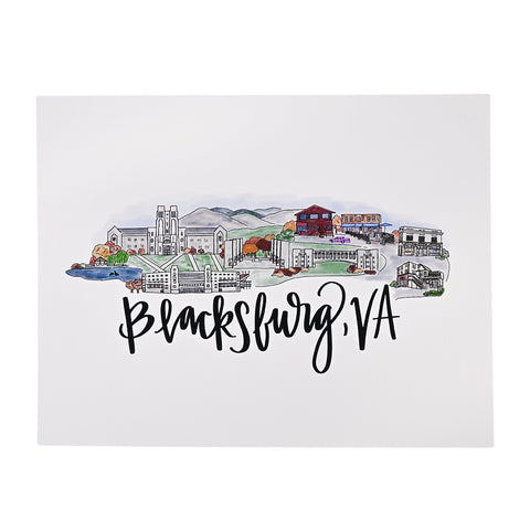Blacksburg, VA Skyline Print 8X10