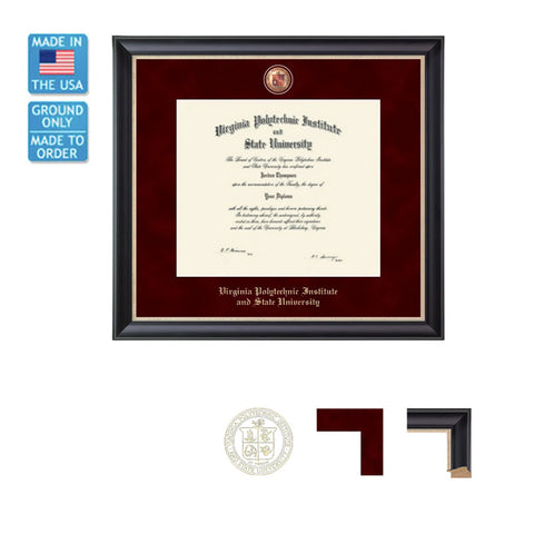 Virginia Tech Regal Maroon Suede Diploma Frame: FREE GROUND SHIPPING!