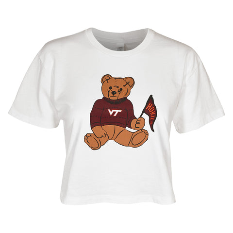 Virginia Tech Women's Brecken Bear Crop Top T-Shirt: White