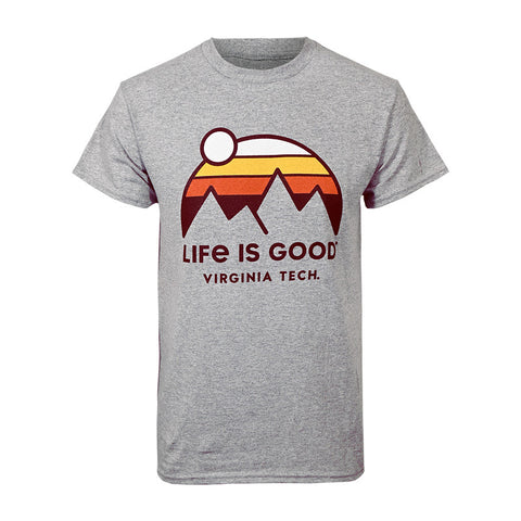 Virginia Tech Life Is Good Arch Mountains T-shirt: Oxford Gray