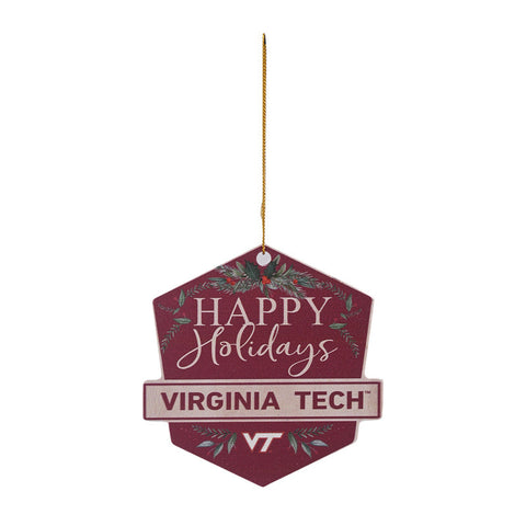 Virginia Tech Wooden Christmas Badge Ornament