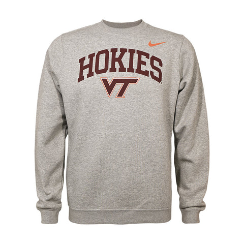 Virginia Tech Club Fleece Crew Sweatshirt: Heather Gray by Nike