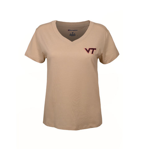 Virginia Tech Women's Core V-Neck T-Shirt: Cocoa Butter by Champion