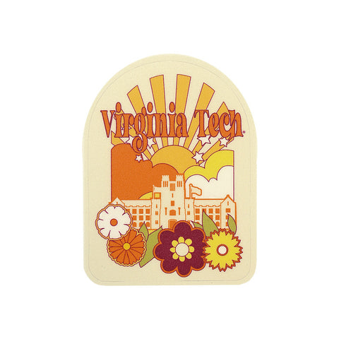 Virginia Tech Groovy Sunset Building Mini Decal