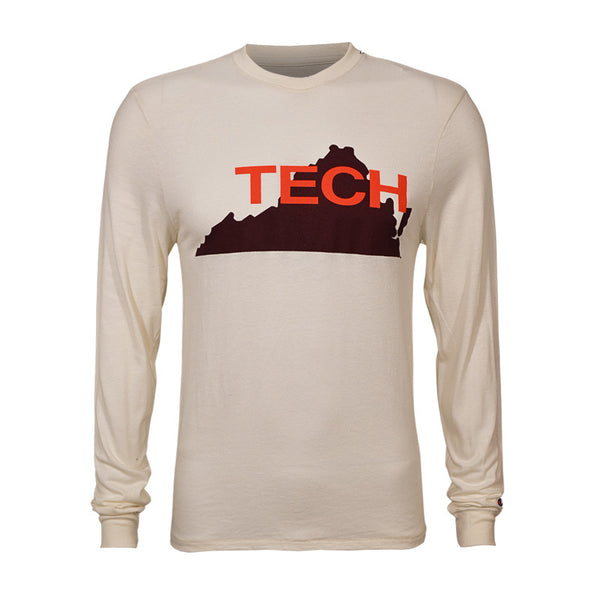 Virginia Tech Triumph Vault State Outline Long-Sleeved T-Shirt: White – Campus E