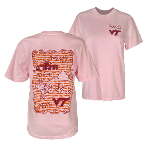 Virginia Tech Campus Sketch Frame Comfort Colors T-Shirt: Blossom